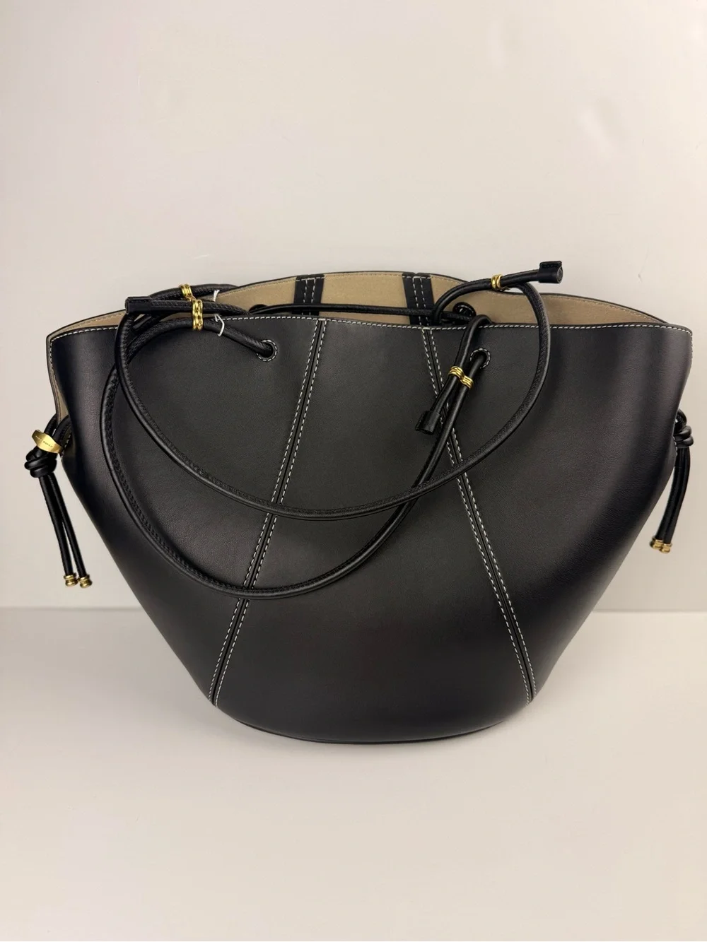 $698 Tory Burch Spaghetti Strap Tote Black Leather Shoulder Bag